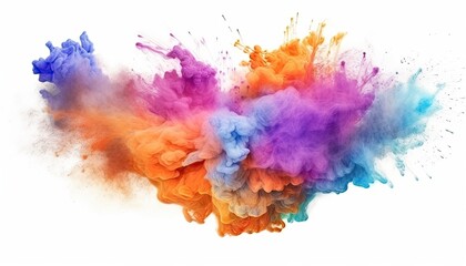 Abstract powder splatted background. Colored cloud on white background. Colorful dust explode.