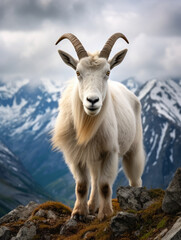 Alpine Goat in its Natural Habitat, Wildlife Photography, Generative AI