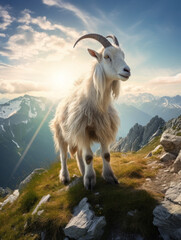 Alpine Goat in its Natural Habitat, Wildlife Photography, Generative AI