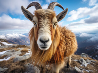 Fototapeta premium Alpine Goat in its Natural Habitat, Wildlife Photography, Generative AI