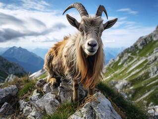 Obraz premium Alpine Goat in its Natural Habitat, Wildlife Photography, Generative AI