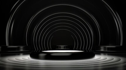 Abstract minimalistic black scene with geometric shapes. visualization AI