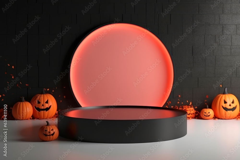Fototapete halloween background with podium copy space for product display. 3d rendering generative ai