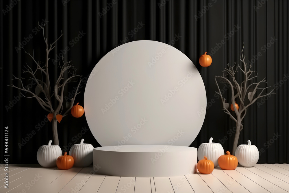 Fototapete halloween background with podium copy space for product display. 3d rendering generative ai