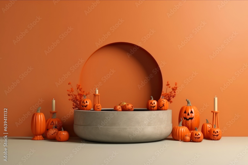 Fototapete halloween background with podium copy space for product display. 3d rendering generative ai