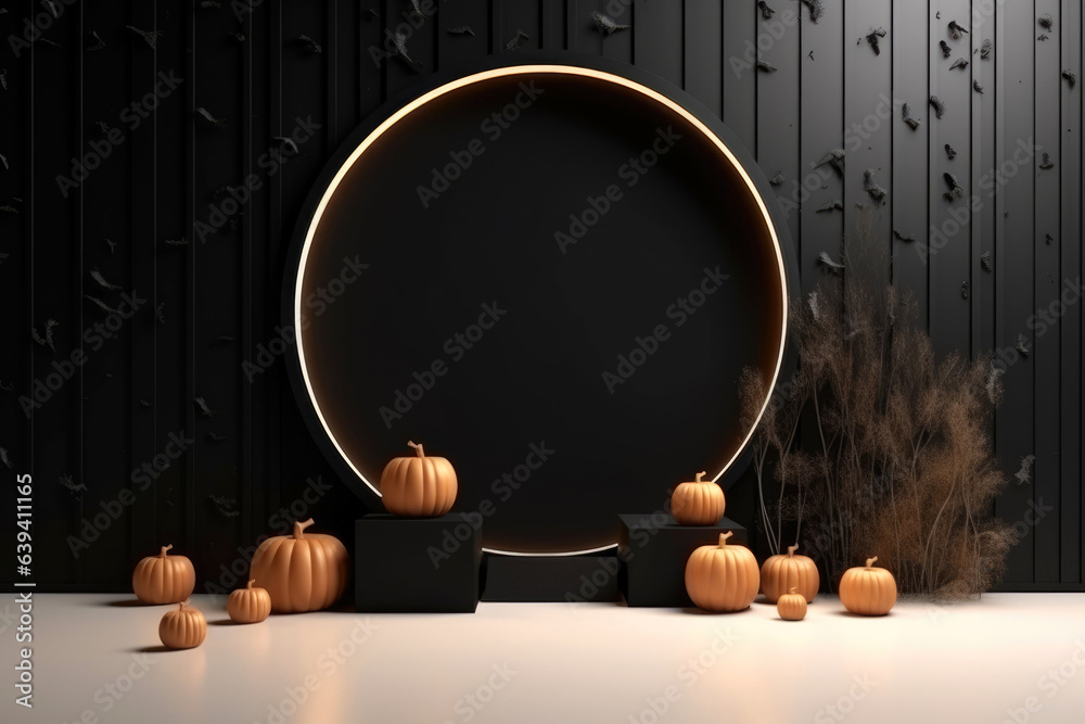 Poster halloween background with podium copy space for product display. 3d rendering generative ai