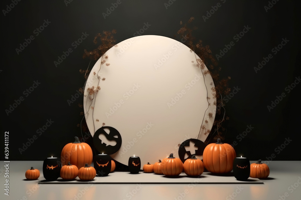 Poster halloween background with podium copy space for product display. 3d rendering generative ai