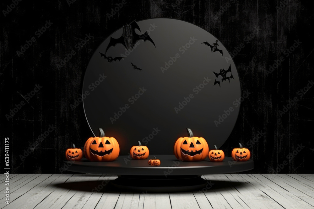 Poster halloween background with podium copy space for product display. 3d rendering generative ai