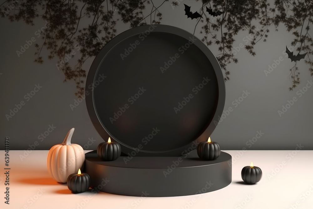 Fototapete halloween background with podium copy space for product display. 3d rendering generative ai