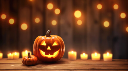 Fototapeta premium Halloween background. pumpkin, Jack O Lantern with copy space. Generative ai...
