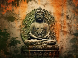 Obraz premium A buddha statue with its eyes close, at sunrise