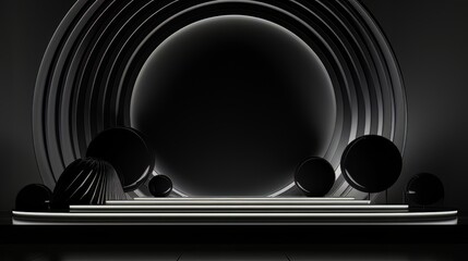 Abstract minimalistic black scene with geometric shapes. visualization AI