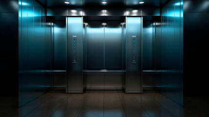 modern elevator doors, backlit. Generative AI