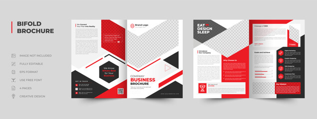 Corporate business bifold brochure template layout design, 4 page modern brochure editable template layout, minimalist business brochure template design with A4 paper.