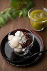 cream shiratama zenzai, traditional japanese dessert