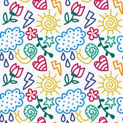 Cartoon school seamless doodle pattern for wrapping paper and fabrics and kids clothes print and fashion
