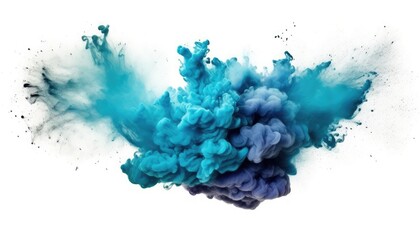 Fototapeta premium Abstract powder splatted on white background. Medium Slate Blue powder explosion on transparent background. Colored cloud. Colorful dust explode. Paint Holi.