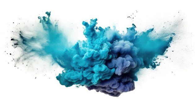 Abstract powder splatted on white background. Medium Slate Blue powder explosion on transparent background. Colored cloud. Colorful dust explode. Paint Holi.