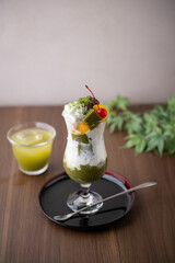 matcha parfait, japanese green tea dessert