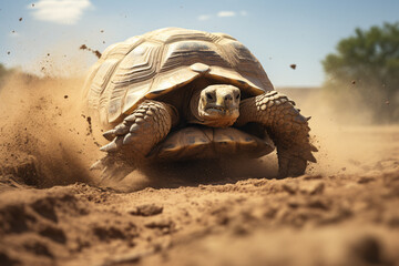 Quicksand that's not quick enough to catch the tortoise making its daring escape across it. - obrazy, fototapety, plakaty