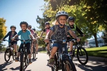 Poster Im Rahmen Cheerful childrens-cyclist riding bicycle outdoor during daylight © Oleksandr Kozak