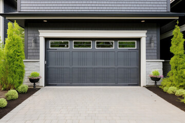 Dark Grey Sectional Garage Doors With Windows