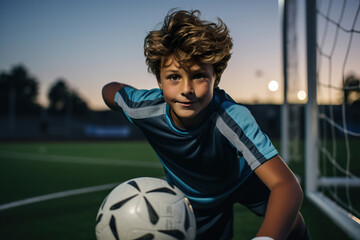 Cheerful and smiling teenagers are playing soccer outdoor during daylight