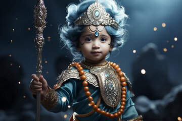 Krishna janmashtami, yearly Hindu festival that celebrates the birth of Krishna, the eighth incarnation of Vishnu, supreme God, of the Vaishnava tradition of Hinduism, Religious cultural. - obrazy, fototapety, plakaty