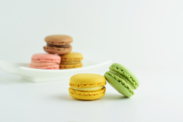 Typical French sweets, macarons, in different flavors.