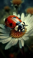 Beautiful ladybug on a red flower.
