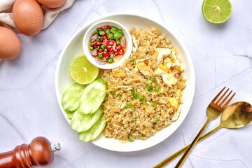 Fried rice with egg , Thai cusine, top view