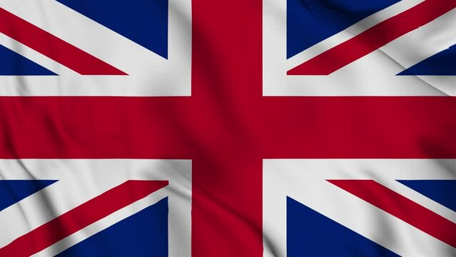 UK flag waving continuously in the wind. National flag of England isolated with ALPHA channel. Seamless loop 3D animation footage. Suitable for news, Independence Day, politics show, Presidents Day