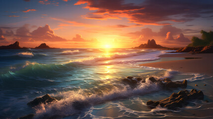 A breathtaking sunset over the serene ocean