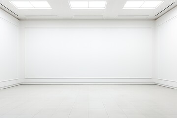 An imaginative scene showcasing an empty gallery room with pristine white walls, awaiting the presence of artwork that will soon fill the space with creative vibrancy. Generative Ai