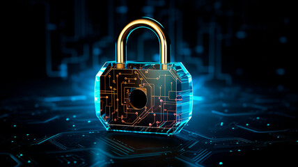 An emblem of a lock representing the idea of security and cybersecurity. Safeguarding against intruders and digital threats. Generative AI 