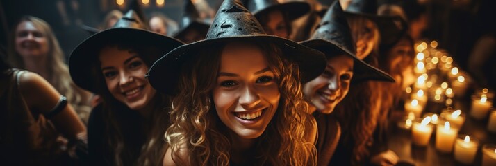 Girls with Halloween costumes taking selfie on a party celebrating with friends.