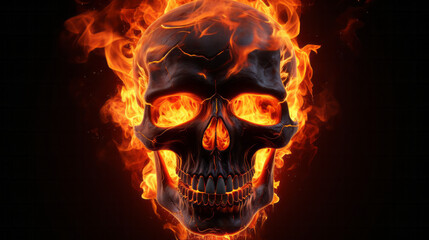 A skull engulfed in flames against a