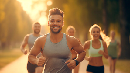 Friends who enjoy running are chatting while participating in an enjoyable run at a city park. Generative AI