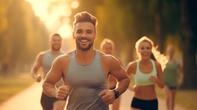 Friends who enjoy running are chatting while participating in an enjoyable run at a city park. Generative AI