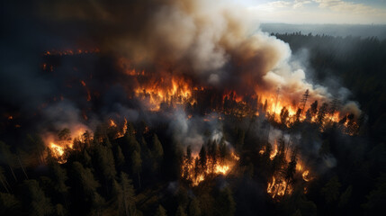 Fototapeta na wymiar A dense forest engulfed in flames