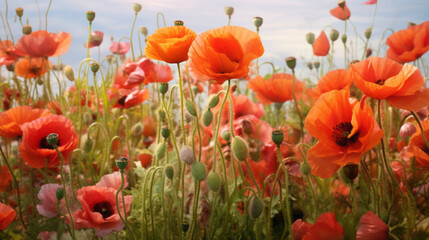 A vibrant field of red and orange