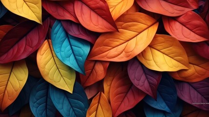 A lot of colorful leaves on background, Style of naturalistic tones, 3d rendering.