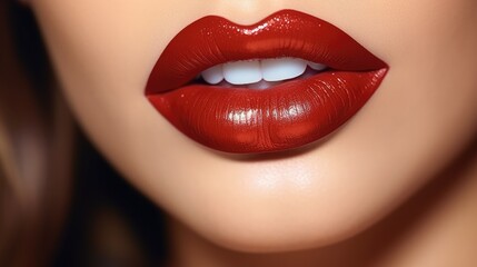 Obraz premium Close up of woman and red lips.