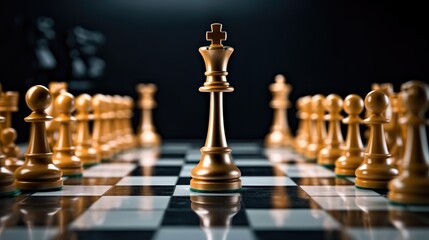 Business and leadership concept, Gold queen is the leader of the chess in the game on board, Strategy, Success, Business planning.