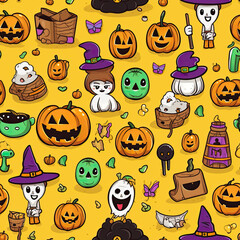Halloween in Cartoon object and character wallpaper Seamless background