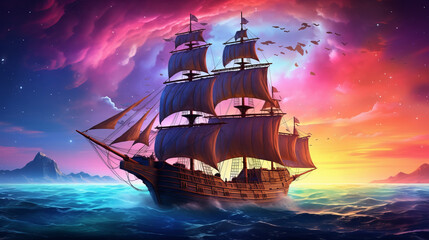 A majestic sailing ship navigating the vast