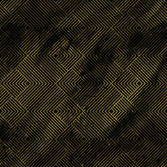 Golden zig zad diamond art grid with black water color effect - obrazy, fototapety, plakaty