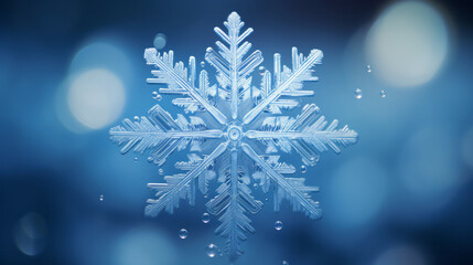 A snowflake on a vibrant blue background