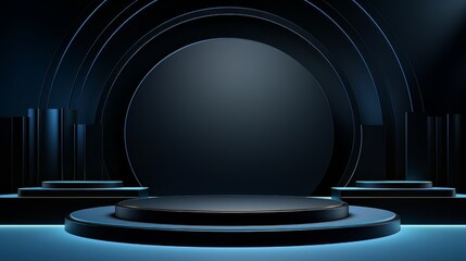 Abstract minimalistic dark blue scene with geometric shapes. visualization AI