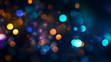 Obraz premium Multicolor bokeh, raining light, blurry lights, blurry background, rainbow confettis on a black background, colorful, night lights, city lights, haze, depth of field, round bokeh, circle bokeh